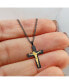 ფოტო #2 პროდუქტის Black and Yellow IP-plated Crucifix Pendant Curb Chain Necklace