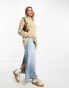 Monki high neck chunky rib knitted jumper with volume sleeve in beige Бежевый, S - EU 38-40 - фото #4