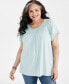 ფოტო #1 პროდუქტის Plus Size Gathered Scoop-Neck Flutter-Sleeve Top, Created for Macy's