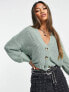 Фото #1 товара Only ribbed knit button down cardigan in green