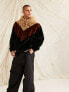 ASOS DESIGN oversized faux fur hoodie with brown colourblock