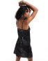 Фото #6 товара YAS satin and sequin mix cami mini dress in black - BLACK