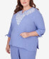 ფოტო #5 პროდუქტის Plus Size Summer Breeze Embroidered Top with Tie Sleeves