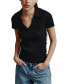 ფოტო #1 პროდუქტის Women's V-Neck Side-Logo Rib-Knit Short Sleeve Polo Top