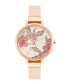 Фото #1 товара Women's Quartz Blush Pink Faux Leather Band and Floral Pattern Watch, 38mm