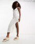 Фото #2 товара Miss Selfridge low back crochet knit maxi dress with side split in white