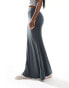 Фото #3 товара ASOS DESIGN soft slinky fishtail maxi skirt in charcoal in slate grey