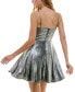 ფოტო #2 პროდუქტის Juniors' Drape-Neck Sleeveless Fit & Flare Foil Dress