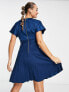 Фото #4 товара Closet London wrap front pleated midi skater dress in navy