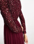 Фото #2 товара Maya Bridesmaid long sleeve midi tulle dress with tonal delicate sequin in wine