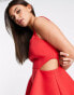 Фото #8 товара Miss Selfridge scuba corset detail cut out skater mini dress in red