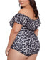 ფოტო #3 პროდუქტის Plus Size Cheetah-Print Off-The-Shoulder One piece Swimsuit, Created for Macy's