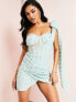 Фото #4 товара ASOS LUXE embellished tie bow shoulder corsetted mini dress in blue