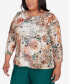 Plus Size Emerald Isle Women's Center Lace Floral Print Top