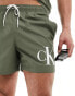 Calvin Klein monogram medium drawstring swim short in olive