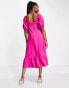 Nobody's Child Darcie puff sleeve midi dress in fuchsia