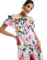 Hope & Ivy off shoulder maxi dress with shirred detail in bright floral