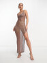 Style Cheat metallic crochet side split maxi dress in bronze