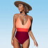 Фото #1 товара Women's Deep V Neck Crisscross Back Color Block One Piece Swimsuit -