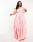 Фото #4 товара Collective the Label Petite exclusive puff sleeve jacquard maxi dress in pink daisy