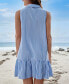 Women's Striped Collared Ruffled Mini Beach Dress