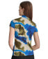 ფოტო #2 პროდუქტის Women's Printed Ribbed Knit Mock Neck Cap-Sleeve Top