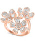 ფოტო #1 პროდუქტის EFFY® Diamond Round & Baguette Triple Flower Statement Ring (1-3/8 ct. t.w.) in 14k Rose Gold