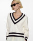 ფოტო #1 პროდუქტის Women's Contrasting V-Neck Sweater