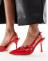 Фото #1 товара Public Desire smoosh front strap heeled shoes in red