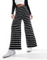 New Look stripe wide leg trouser in black