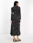 ASOS DESIGN long sleeve collared midi wrap dress in black floral ditsy print