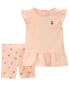 Baby 2-Piece Peach Flutter Top & Bike Short Set 3M