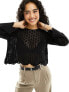 ONLY crochet wide sleeve jumper in black M - фото #1