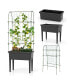 Фото #5 товара Self-watering Raised Garden Bed Elevated Planter with Climbing Trellis-Black