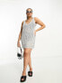 ASOS DESIGN Curve crochet mini dress in metallic silver