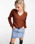 JDY lightweight v neck jumper in rust