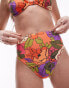 Topshop high waist high leg bikini bottoms in abstract floral print