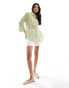 JDY long sleeve boxy textured shirt in olive and beige stripe