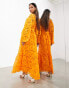 ASOS EDITION broderie long sleeve maxi dress with belt in orange