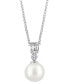 ფოტო #1 პროდუქტის EFFY® Cultured Freshwater Pearl (9mm) & Diamond (1/10 ct. t.w.) 18" Pendant Necklace in 14k White Gold