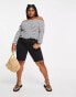 Pieces Curve lettuce edge bardot top in black stripe