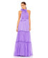 ფოტო #1 პროდუქტის Women's Ieena Ruched Tiered High Neck Bow A Line Gown