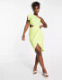 Фото #3 товара Lavish Alice one shoulder cut out detail wrap midi dress in lime green