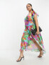 Фото #3 товара ASOS DESIGN Curve frill detail wrap maxi satin dress in large bold floral print