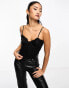 Фото #6 товара Miss Selfridge satin jacquard lace detail corset top in black