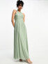 Фото #4 товара Little Mistress Bridesmaids cross front mesh maxi dress in sage green