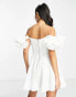 Bardot ruffle sleeve corset mini dress in white