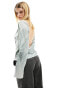 Фото #4 товара Weekday Derya blouse with drape open back in grey print