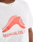 Pieces 'Honolulu' front print beach t-shirt in white Белый, XS - EU 34 - фото #2