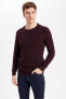 Erkek Bordo Slim Fit Triko Kazak K8632AZ19WN